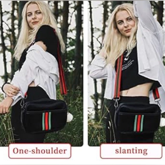 Stylish Black Crossbody Bag with Red and Green Accents - Picture 12 of 12